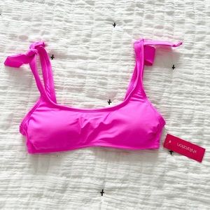 NEW Target Xhilaration Neon Pink Shoulder Tie Bralette Bikini Top Size Small (S)